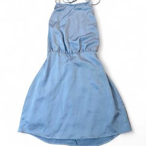 Blue Lucy in the Sky satin halter dress with diamonds. Size XS.